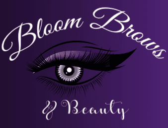Elegant eye makeup logo with purple background.