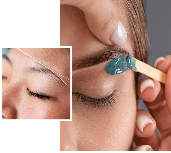Applying blue wax to shape eyebrows during grooming.