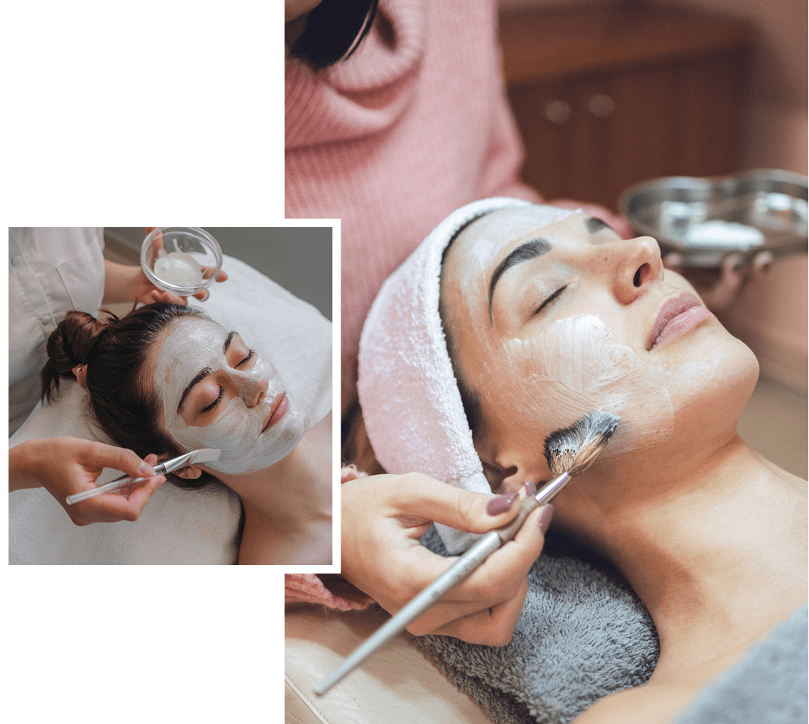 Woman receiving a relaxing facial treatment at a spa.